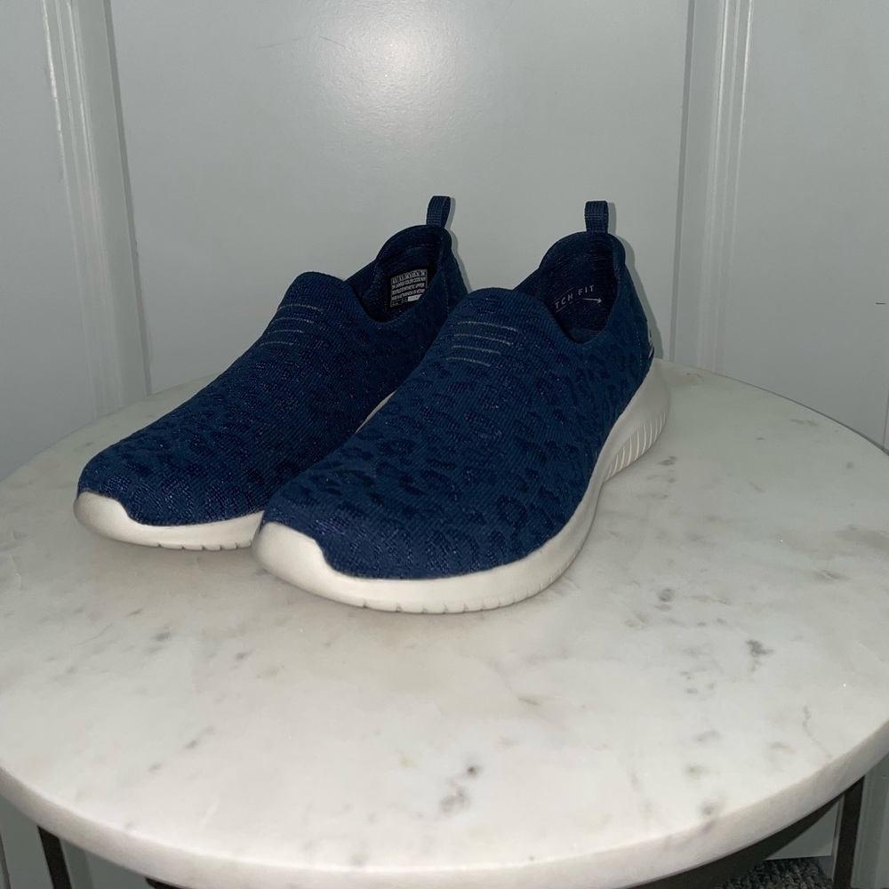 Skechers Ultra Flex Jacquard Slip-On Shoes - Style: Weekend Trip. Navy 8.5